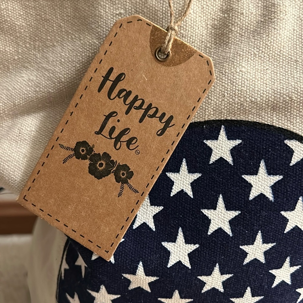 NWT, Happy Life Canvas flag heart tote bag Lg 18”X 15” - Picture 2 of 12